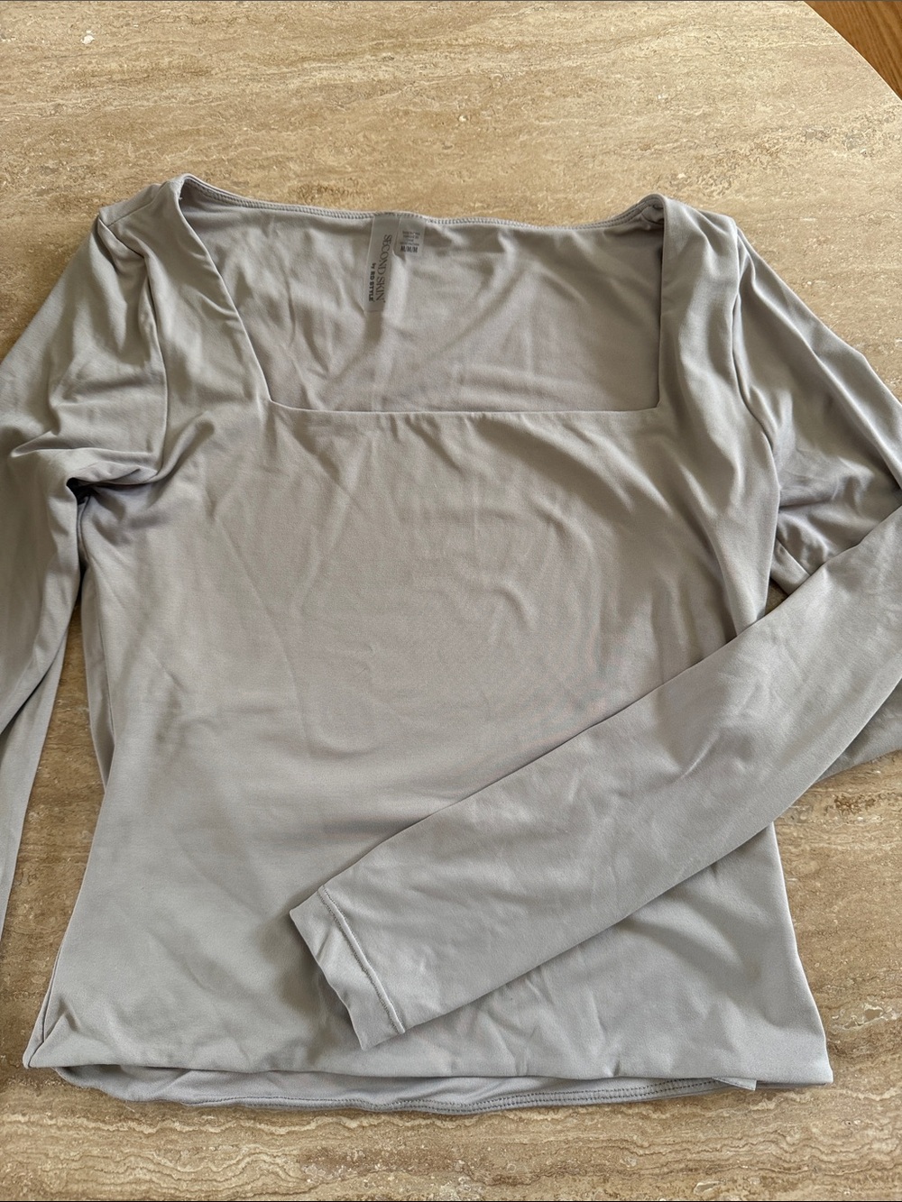 Second Skin Square Neck Long Sleeve Top in taupe - Women